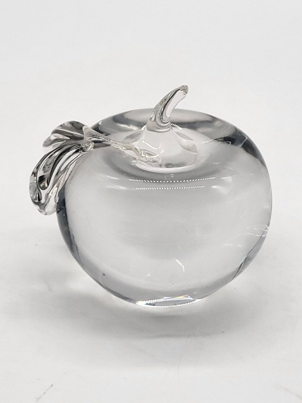 Clear Art Glass Apple Solid Paperweight Teacher Fruit Decor - Picture 3 of 8